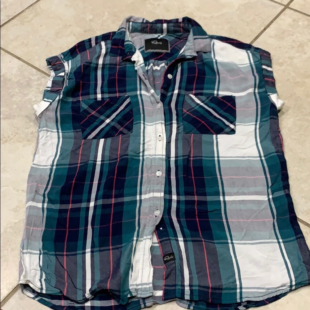 Rails Plaid Button-Down Shirt Teal Navy White
